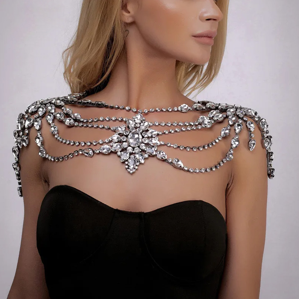 Pearl Trim Chain - Boho Kristal Bruids Schouderketting Porm Lingerie